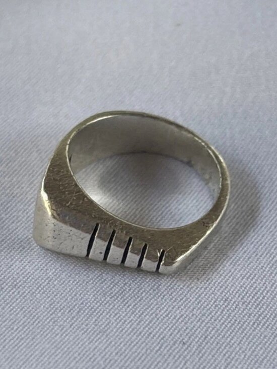 Artisan Jewelry - 925 Sterling Silver Modernist Geometric Signet Ring Artisan Size 7 Vintage